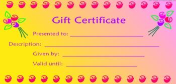 blank gift certificate roses yellow background