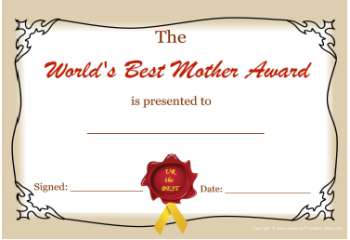 free printable certificate -best mom award color